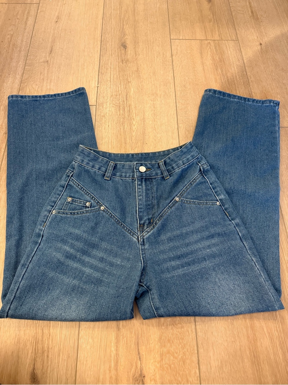 COMMENSE XS High Rise Wide Leg Jeans Medium Wash 100% Cotton